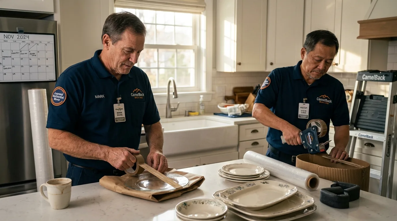 Professional crew packing kitchen dishware in Pinedale, WY